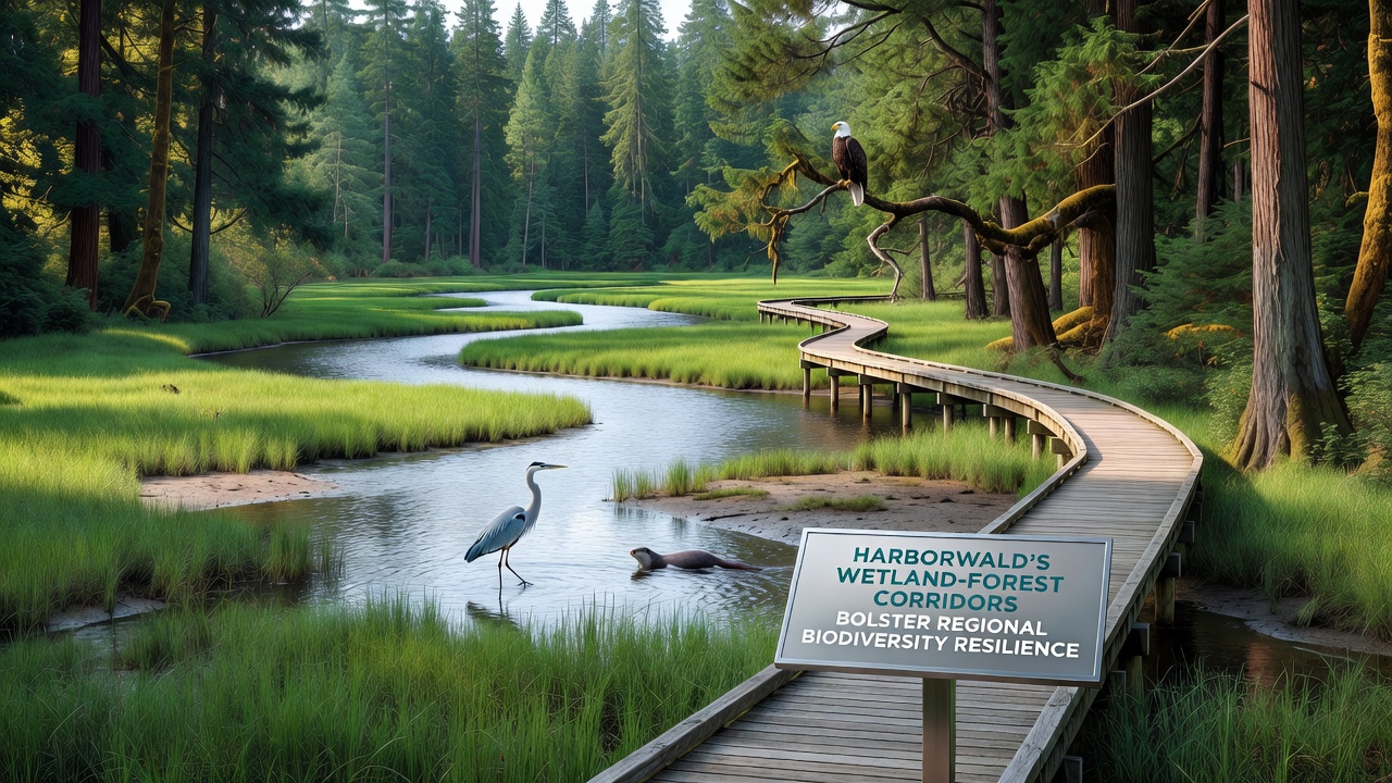 Researchers surveying plant diversity along a Harborwald forest corridor